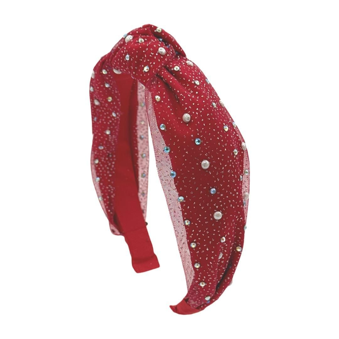 Red Pearl & Crystal Headband