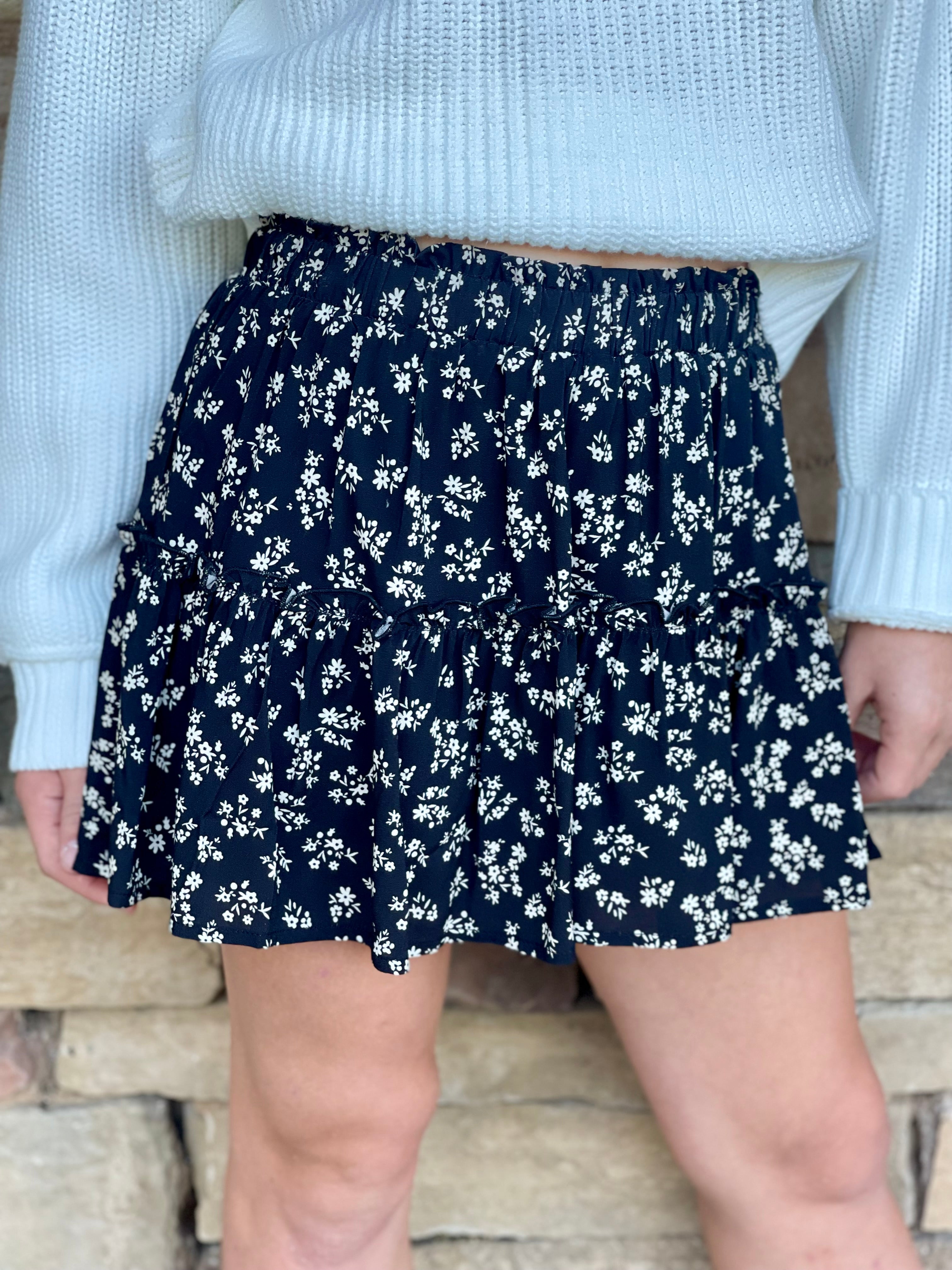 Black Floral Skort