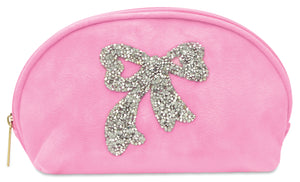 Glitter Bow Oval Cosmetic Bag