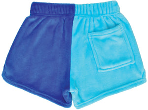 Blue Lightning Bolt Color Block Plush PJ Shorts