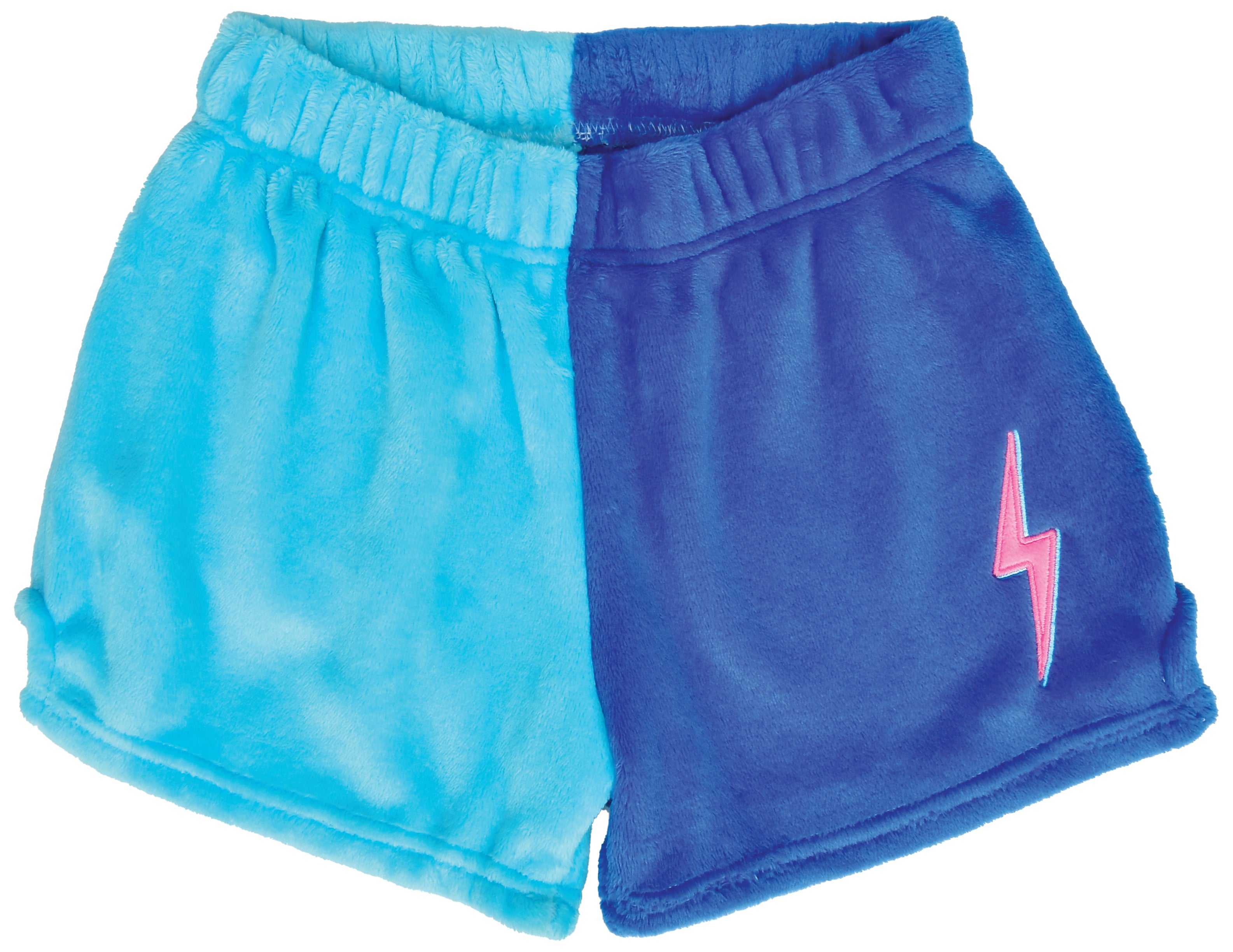 Blue Lightning Bolt Color Block Plush PJ Shorts