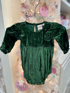 Green Velvet Ruffle Romper