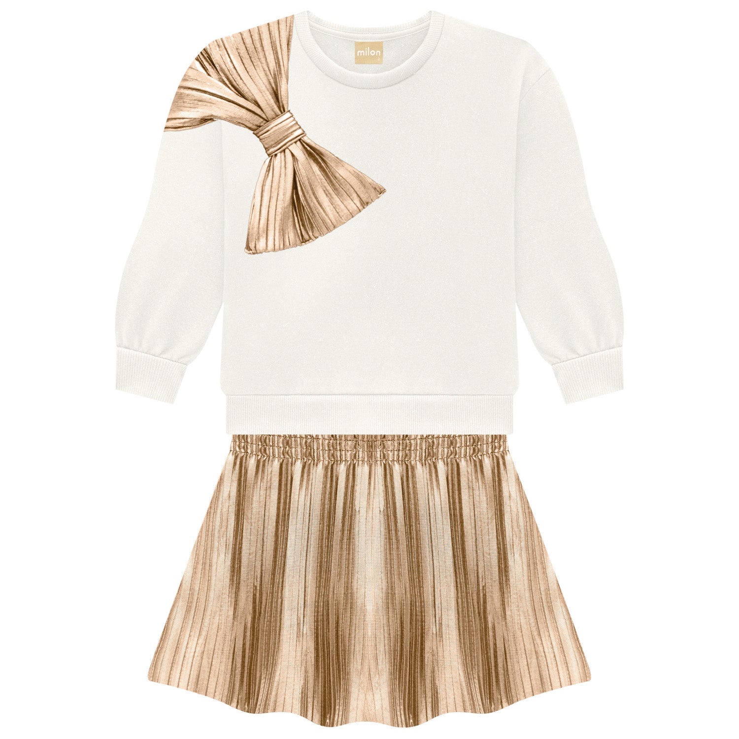 Milon Off White Gold Bow Skirt Set