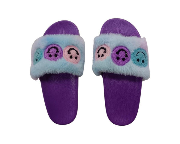 Purple Pink & Blue Furry Slippers