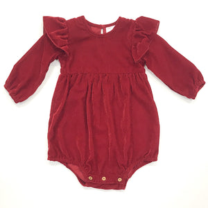 Red Velvet & Ruffle Romper